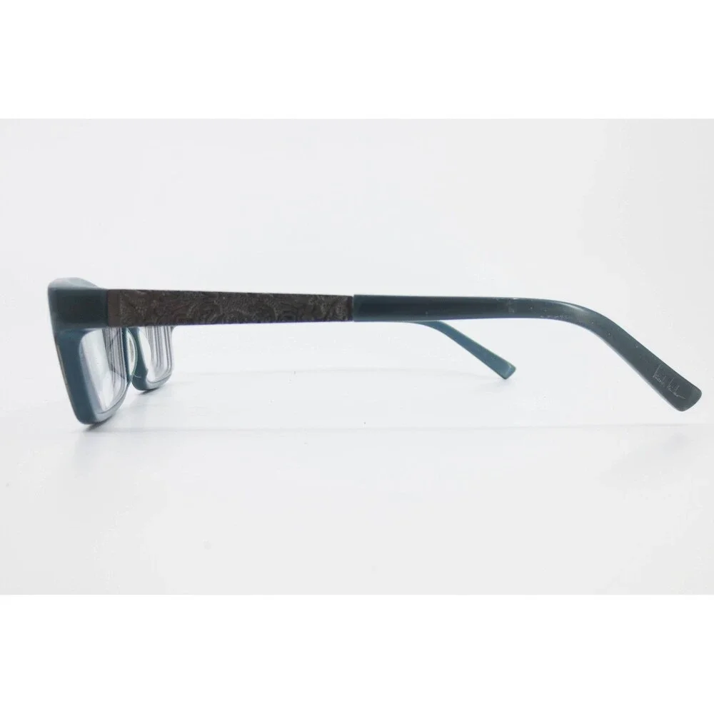 Nicole Miller Rectangular Eyeglasses Teal Blue Patterned Temples 51-15-140 35416